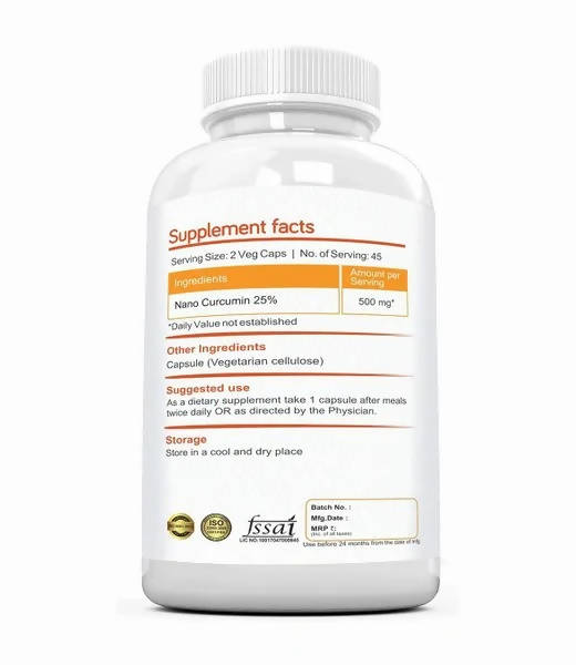Ramini Bio Nutrition Nano Curcumin 500mg Veg Capsules - Distacart