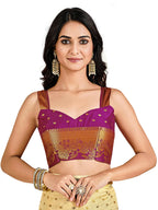 Mimosa Women's Beige Mysore Silk Crepe Saree - Distacart