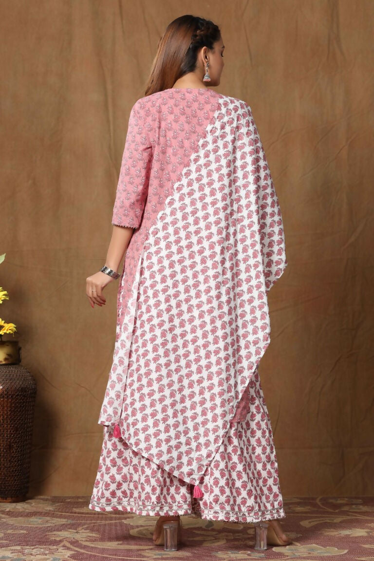 Miravan Women's Cotton Kurta With Palazzo & Dupatta Set