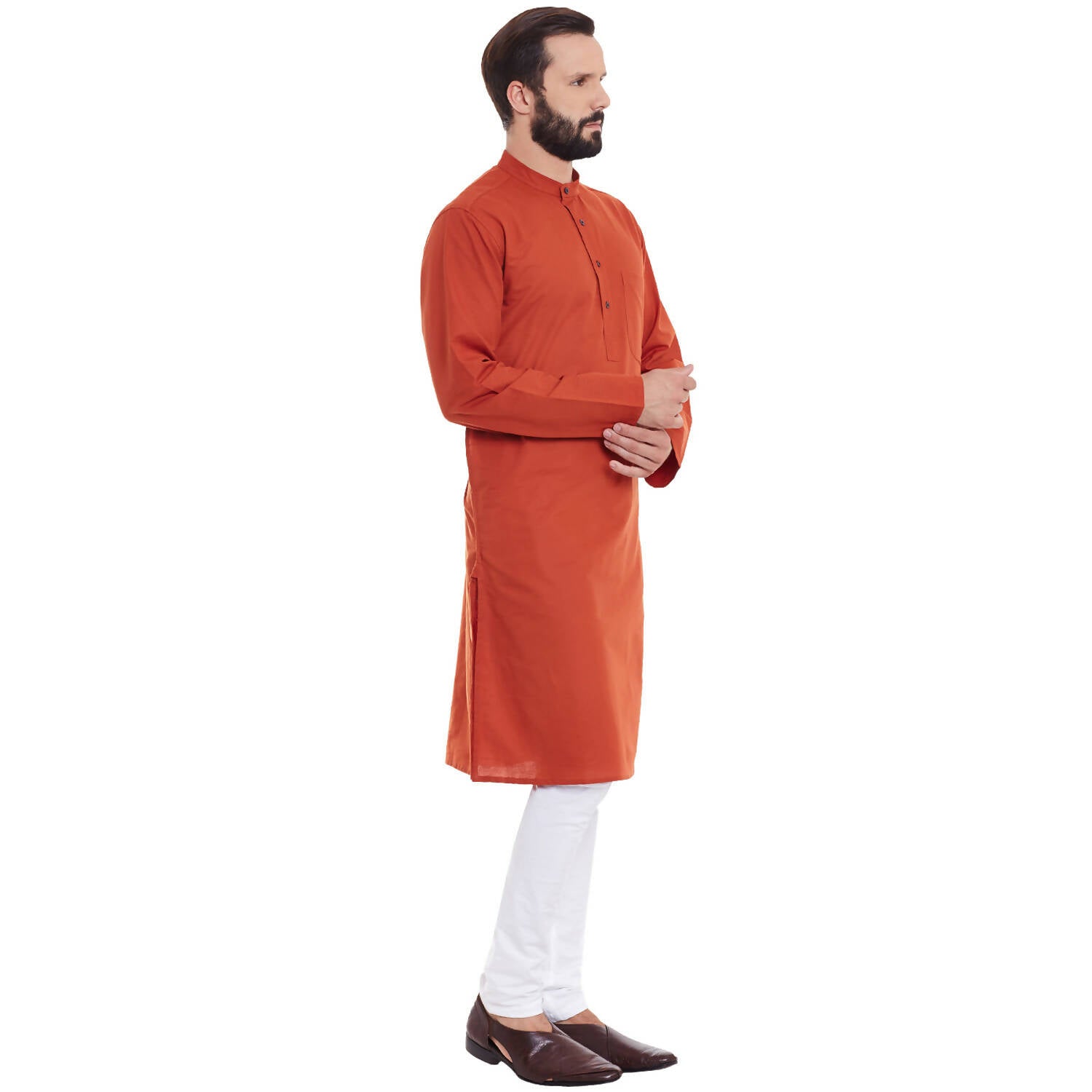 Even Apparels Orange Pure Cotton Men's Kurta With Band Collar - Distacart