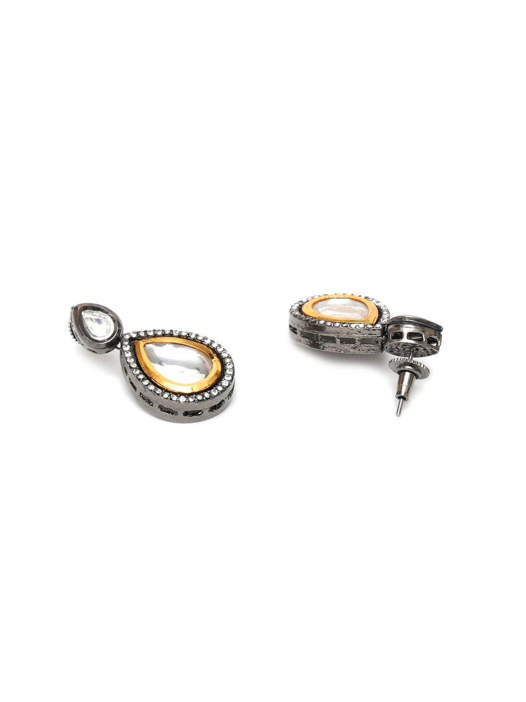 Tear Drop Dual Tone Kundan Maang Tikka with Earrings Jewellery Set (silver) - Ruby Raang