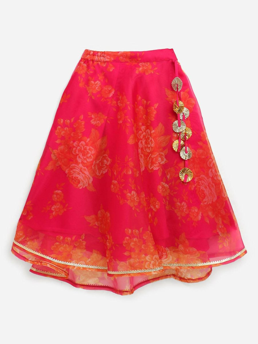 Ahalyaa Pink Organza Digital Print Kids Lehenga Choli For Girls