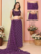Purple Georgette Designer Printed Ready To Wear Saree - Elite