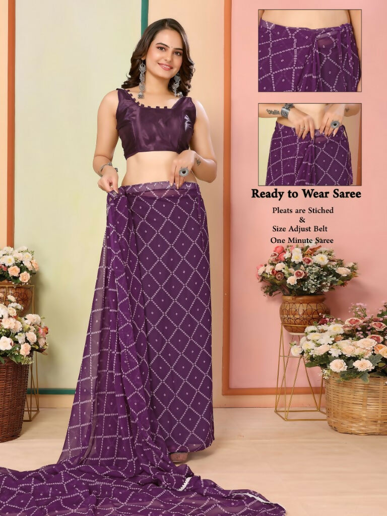 Purple Georgette Designer Printed Ready To Wear Saree - Elite