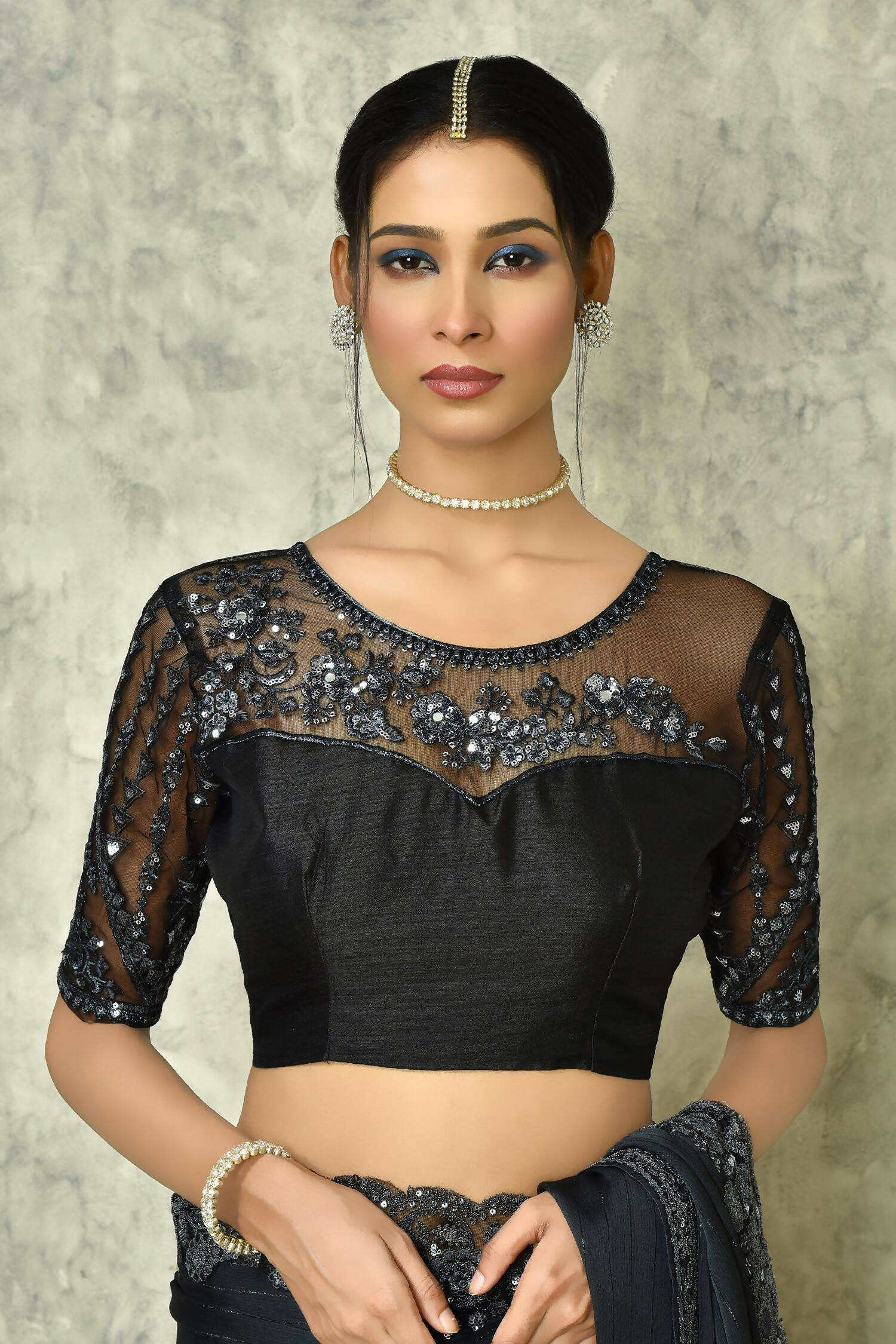 Black Silk Solid Designer Saree with Blouse - Purvi