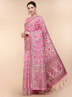 Pink Silk Blend Woven Design Saree With Unstitched Blouse Piece - Aloki