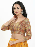 Joban Fashion Red Multi Silk Padded Blouse With Sweetheart Neck 3/4 Sleeves - Distacart