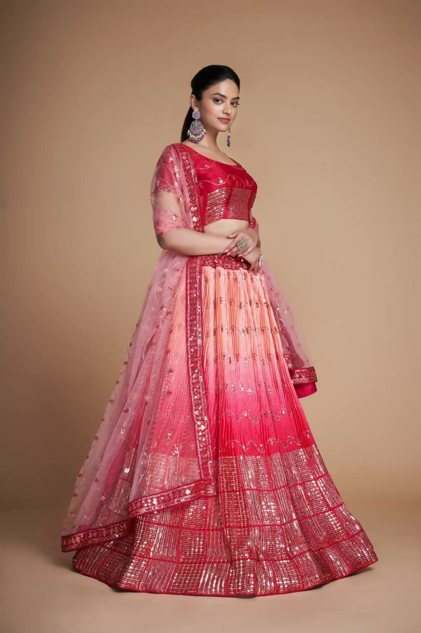 Jyoti Fashion Women's Coral Heavy Chinon Sequins Embroidered Designer Lehenga Choli Set