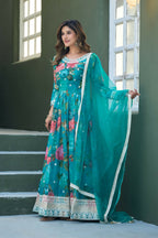 Anaita Blue Tabby Silk Readymade Anarkali Suit with Embroidery Thread & Sequence Work - Distacart