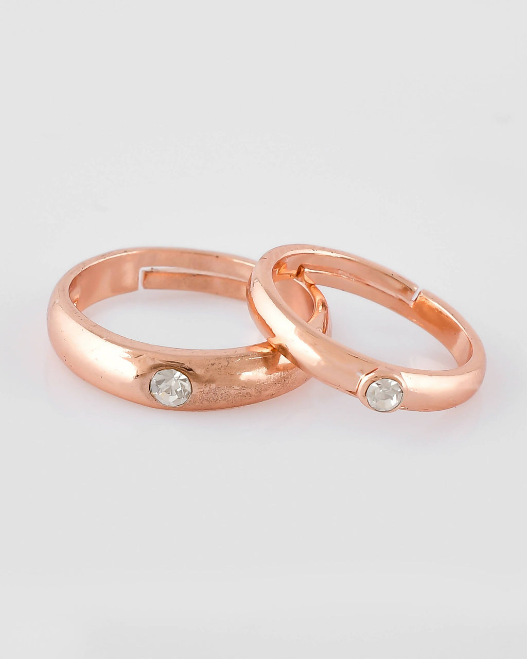 VOJ Stainless Steel Cubic Zirconia Gold-Polished Adjustable Couple Ring Set