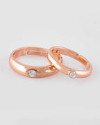 VOJ Stainless Steel Cubic Zirconia Gold-Polished Adjustable Couple Ring Set
