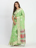 Shree Shyam Fashion Linen Cotton Light Green Saree - Distacart