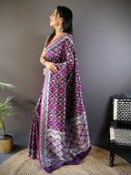 Joban Fashion Purple Jacquard Woven Pattern Lichi Soft Silk Banarasi Saree