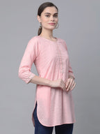 Ahalyaa Women Baby Pink Beautiful Pure Cotton Printed Tunic - Distacart