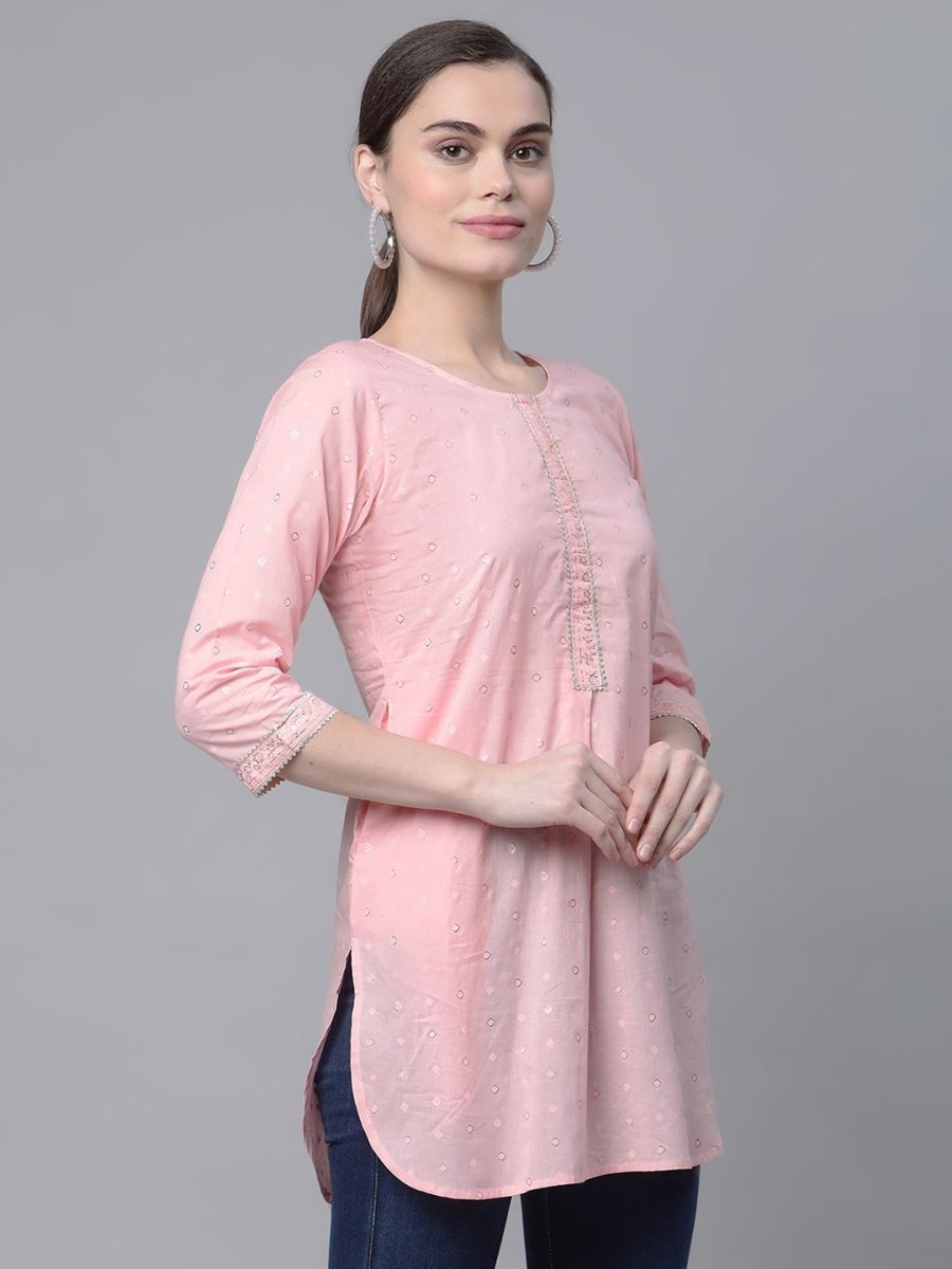 Ahalyaa Women Baby Pink Beautiful Pure Cotton Printed Tunic - Distacart