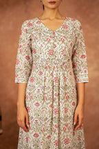 Joban Fashion Green Pink Hand Block Printed Cotton Suit Set - Distacart