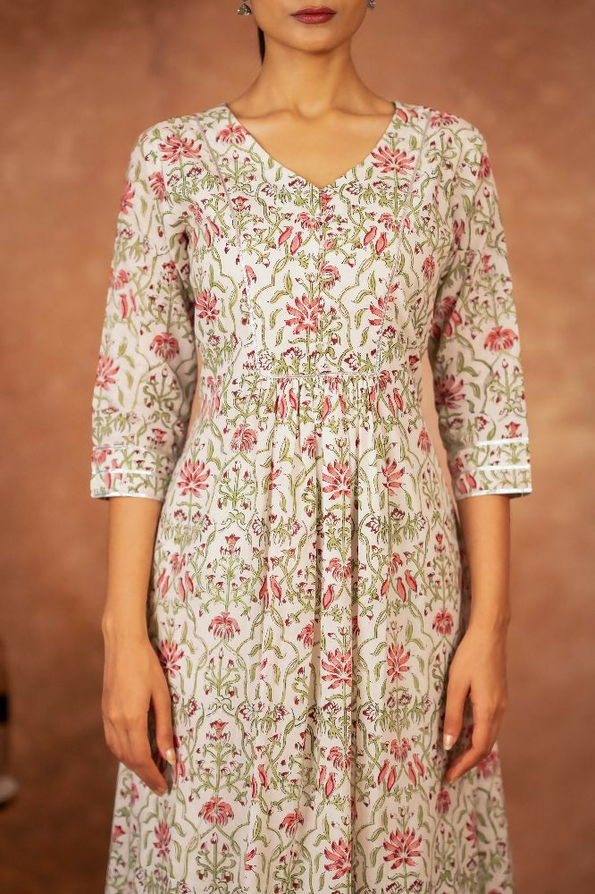 Joban Fashion Green Pink Hand Block Printed Cotton Suit Set - Distacart