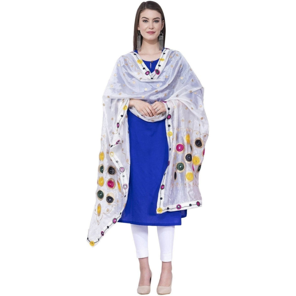 A R SILK White Color Multi rasgulla Silk Dupattas and Chunnis