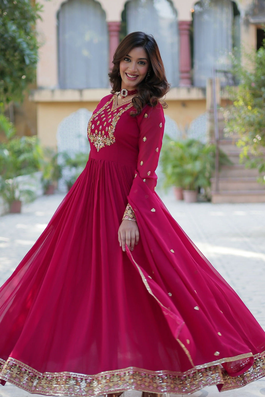 Joban Fashion Pink Georgette Sequence Embroidery Work Kurta Set - Distacart
