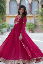 Joban Fashion Pink Georgette Sequence Embroidery Work Kurta Set - Distacart