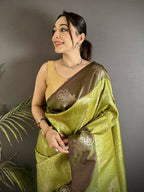 Joban Fashion Dusty Green Intricate Zari Weaving Soft Silk Dharmavaram Saree
