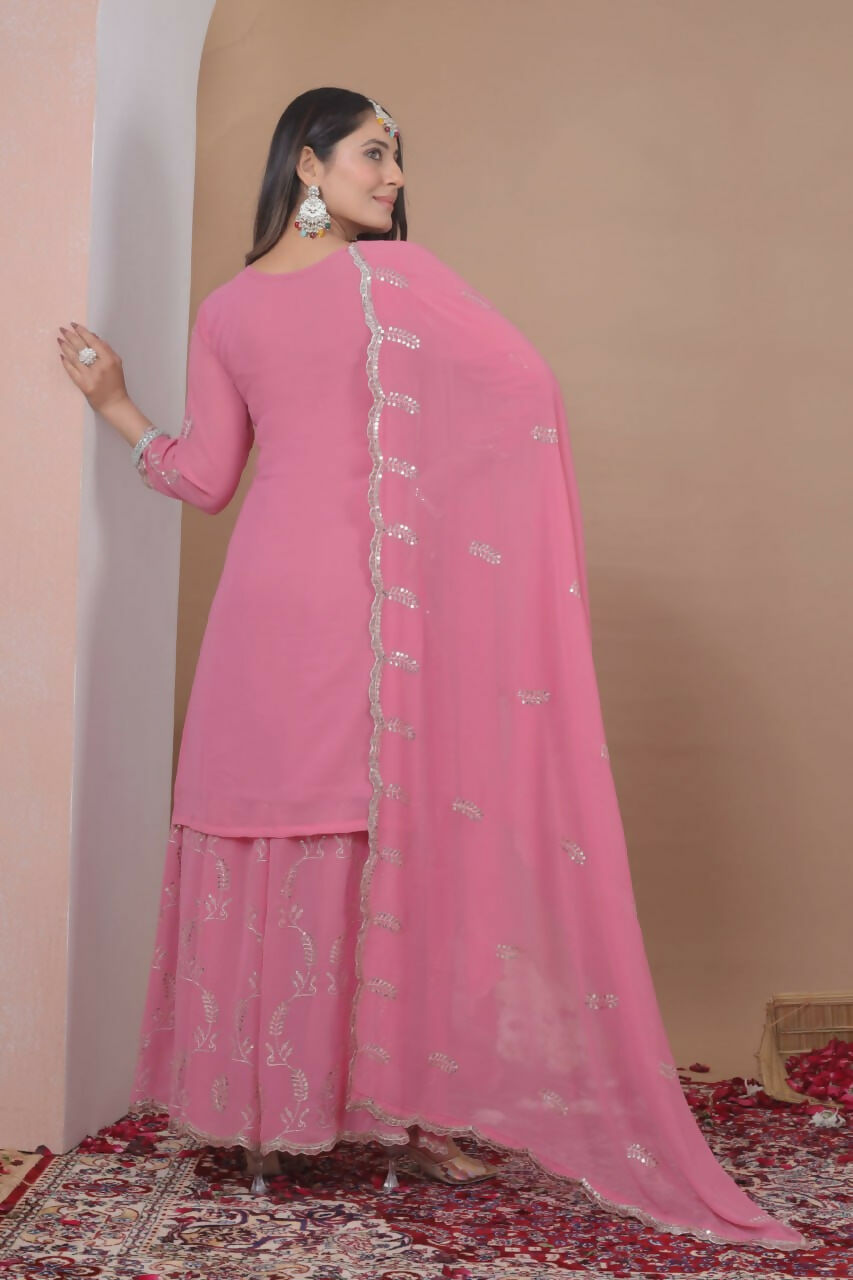 Teeya Creation Baby Pink Color Faux Georgette Wedding Wear Trending Palazzo Set - Distacart