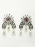 NVR Women's Floral Silver-Plated Artificial Stones and Beads Drop Earrings - Distacart