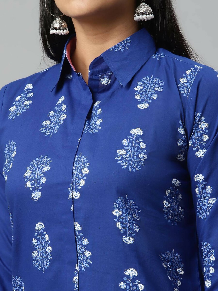 Ahalyaa Women Royal Blue Crepe Printed Tunic - Distacart