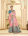 Pink Silk Georgettethread And Zari Embroidery, Laser Cut Buttas, Tassels Saree - Norita Hit