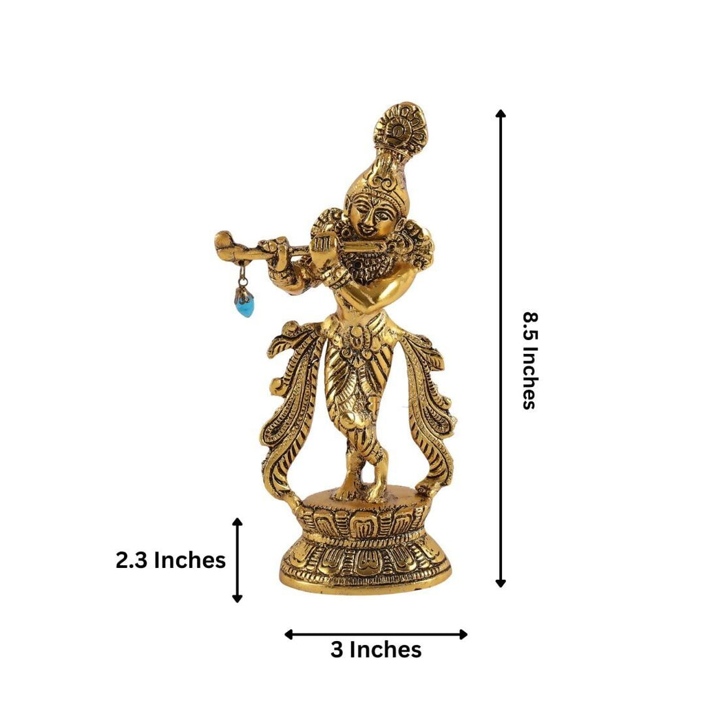 Purestory Lord Krishna Metal Statues Playing Flute
