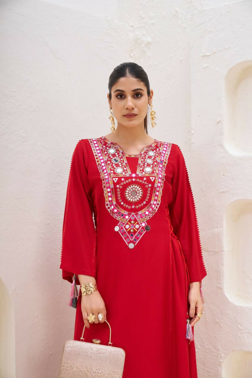The52 Women's Gorgeous Rayon Fabric Thread Work Straight Kurta Palazzo Set - Distacart
