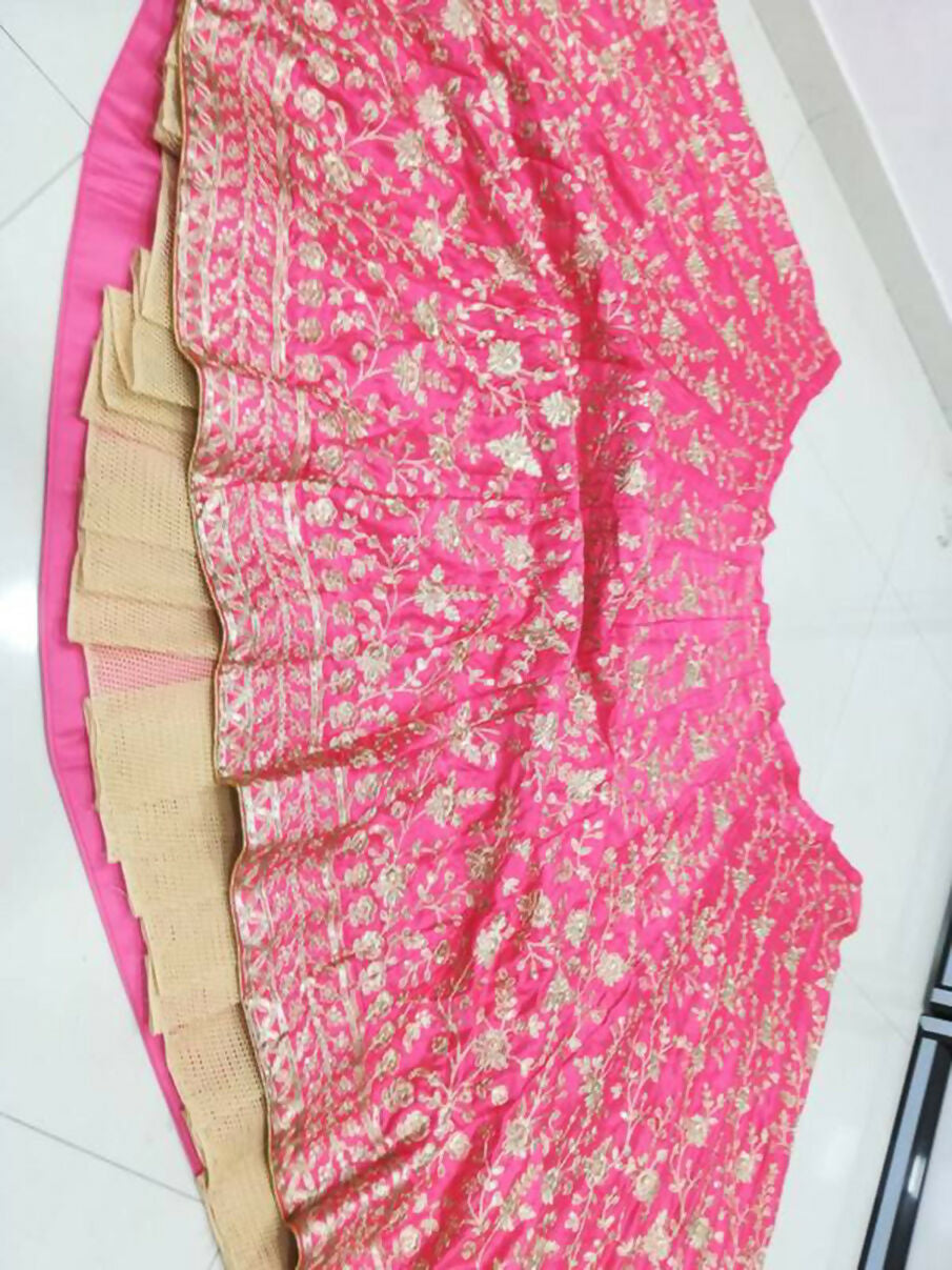 Jyoti Fashion Gajri Red Zari and Sequins Embroidered Malai Satin Silk Lehenga Choli with Dupatta