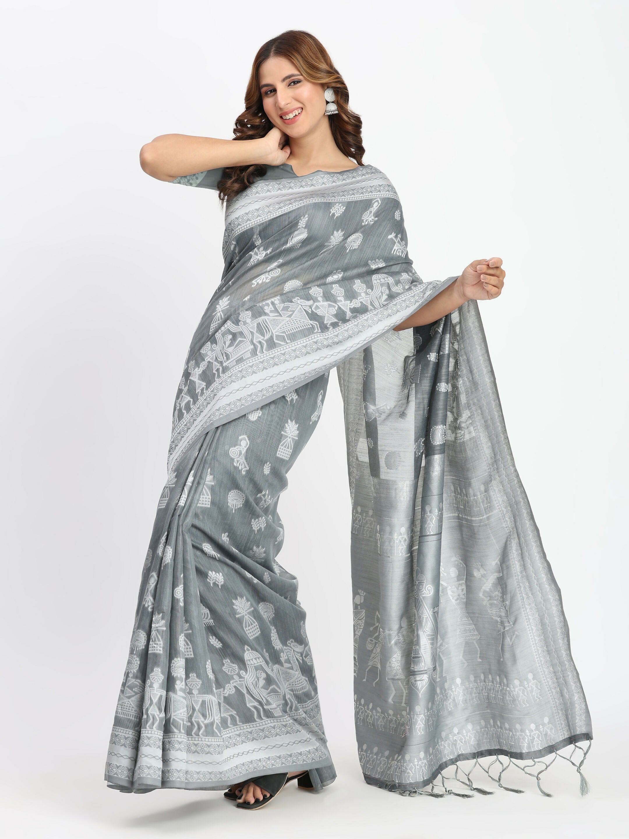 Shree Shyam Fashion Linen Cotton Pink Saree - Distacart