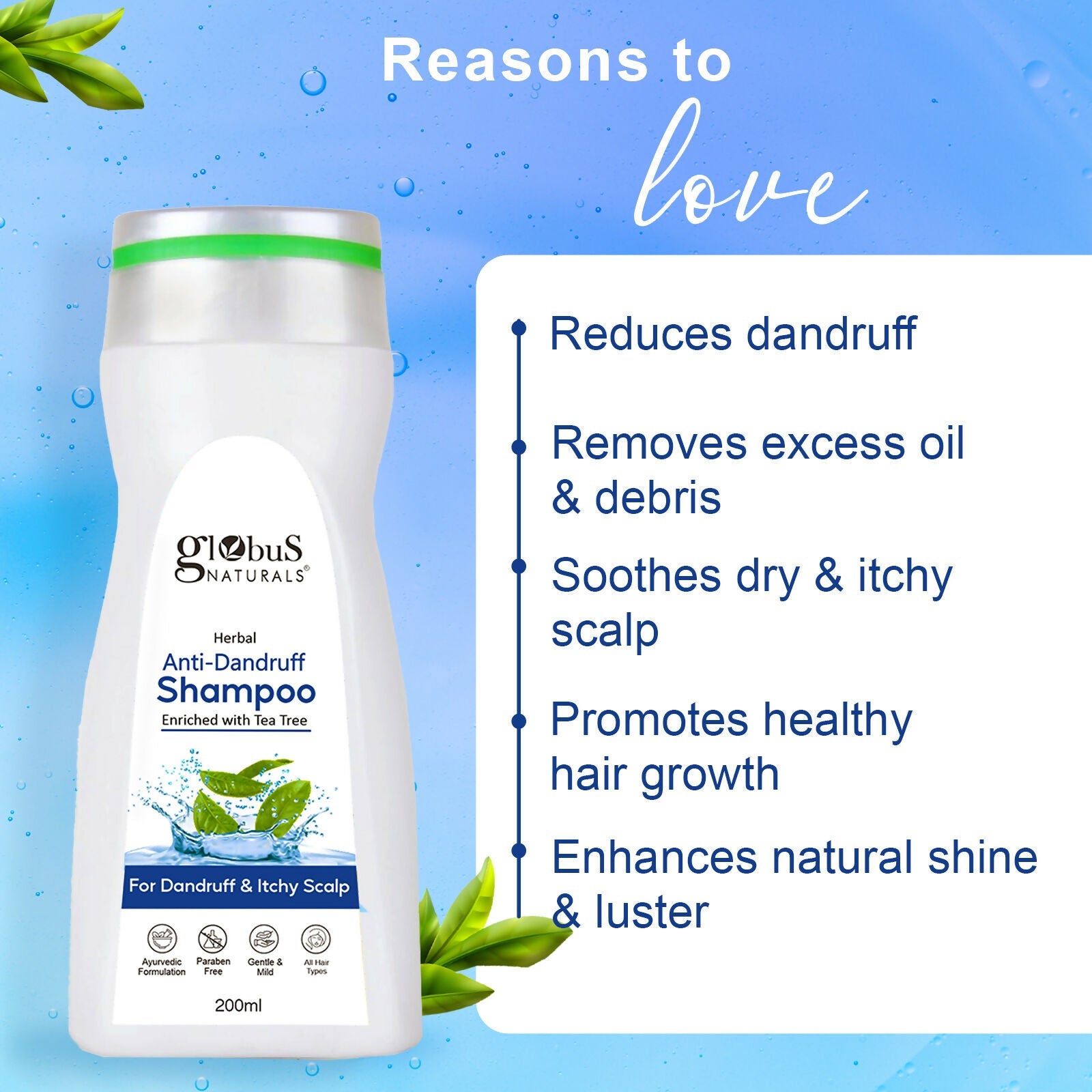 Globus Naturals Anti Dandruff Shampoo, For Dandruff and Itchy Scalp, Suitable For All Hair Types - Distacart