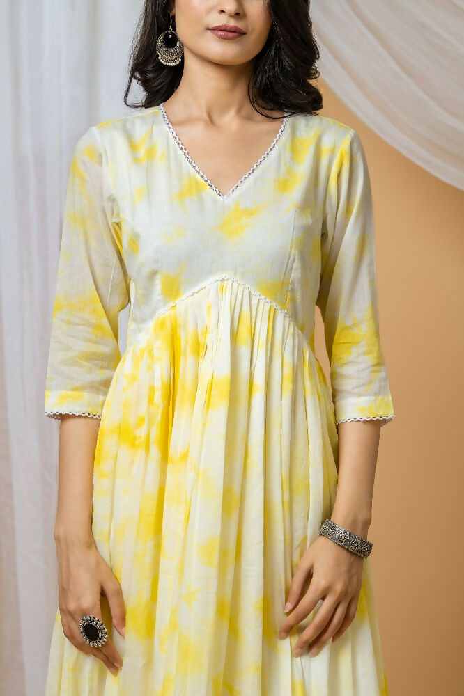 Joban Fashion Yellow Tie & Dye Kurta Pant Set - Distacart