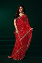 Joban Fashion Red Net Party Wear Sarees - Distacart