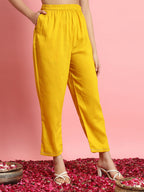 Vellora Sunshine Yellow Silk Blend Embroidered Casual Suit