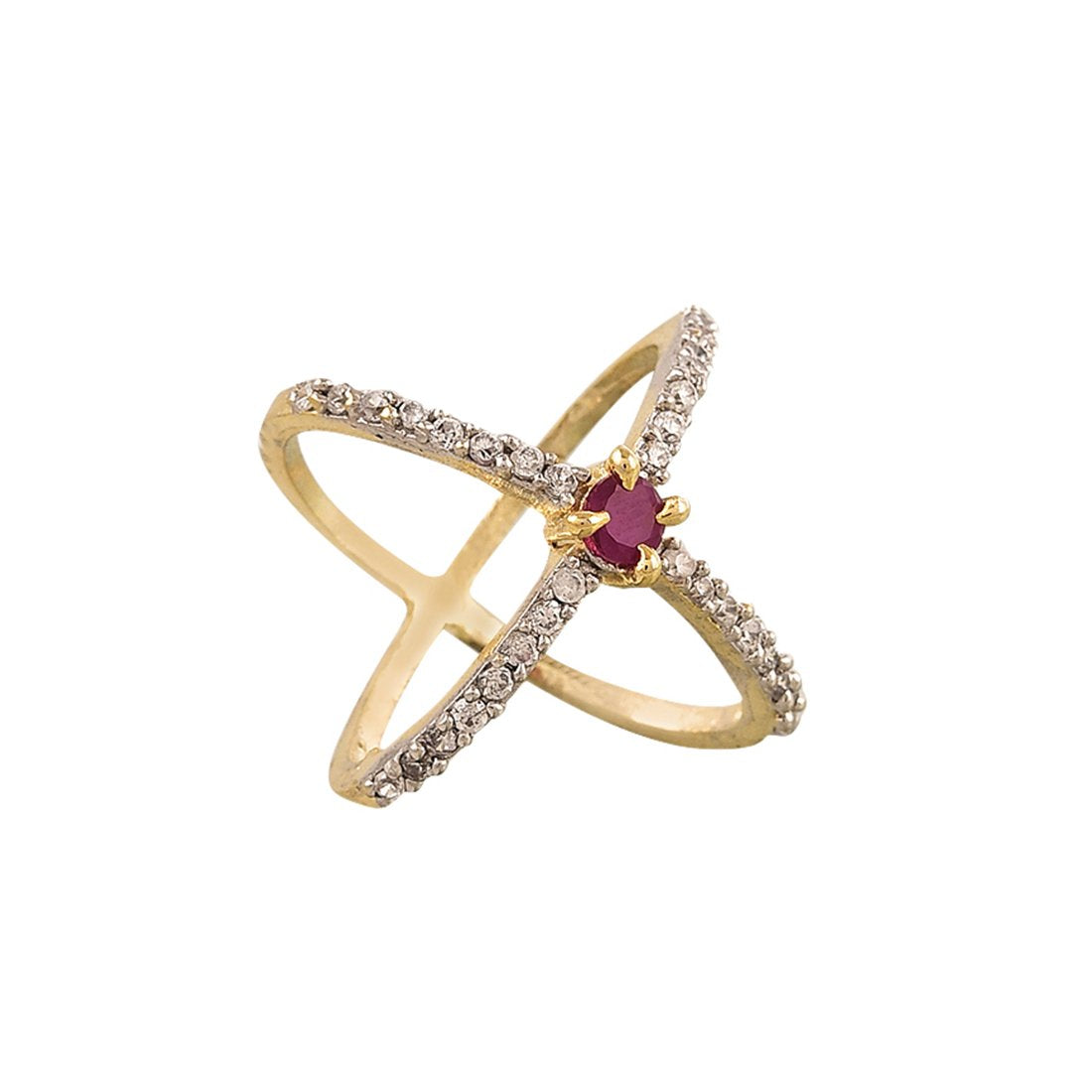 Gold-Polished Alloy Traditional Red Green Ring - The Pari