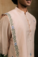 Falling Raw Silk Peach Gajavana Kurta Set By Hilo Design