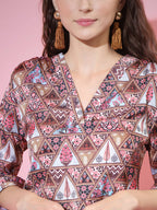 Myshka Women's Multi Printed V-Neck Top