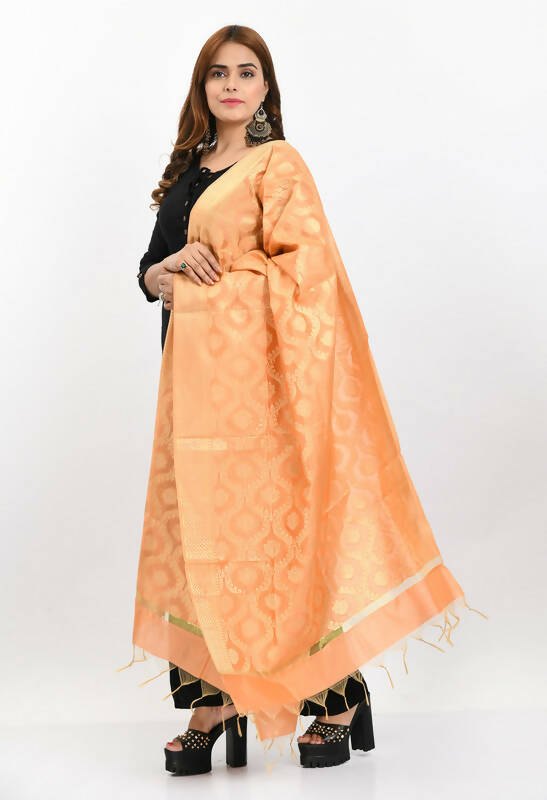Mominos Fashion Moeza Women's Banarsi Silk All Over Woven Design Peach Dupatta - Distacart