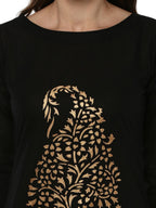 Ahalyaa Black Chanderi Gold Print Kurta - Distacart