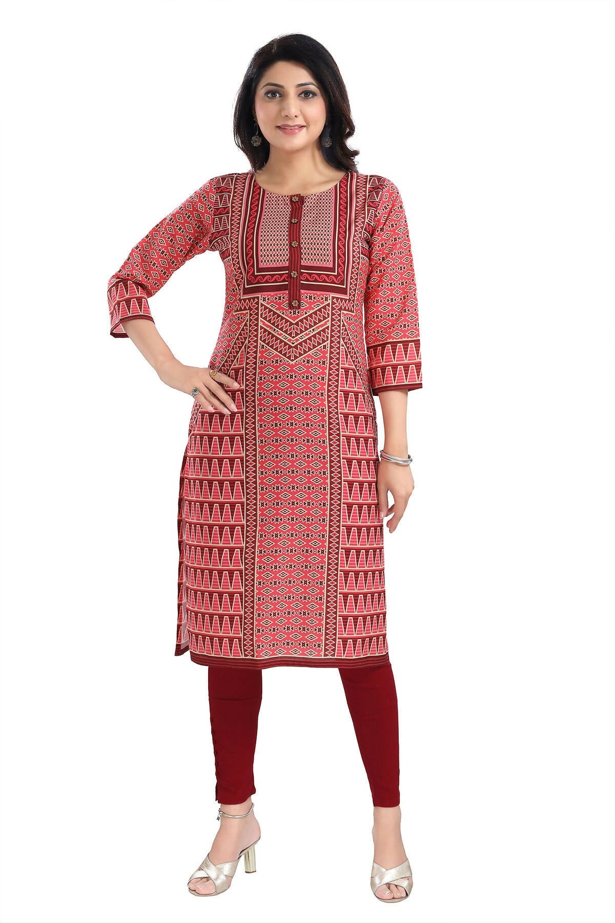 Snehal Creations Tomato Designer Print Cotton Slub Long Kurti Tunic - Distacart