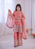 Teeya Creation Peach Color Fendy Satin Silk Embroidery Work Party Wear Salwar Suit - Distacart