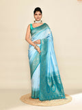 Joban Fashion Sky Blue & Rama Plain With Weaving Border Banarasi Silk Sarees
