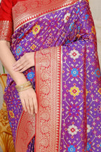 Jyoti Fashion Women's Purple Patola Silk Zari Woven Saree with Blouse - Distacart
