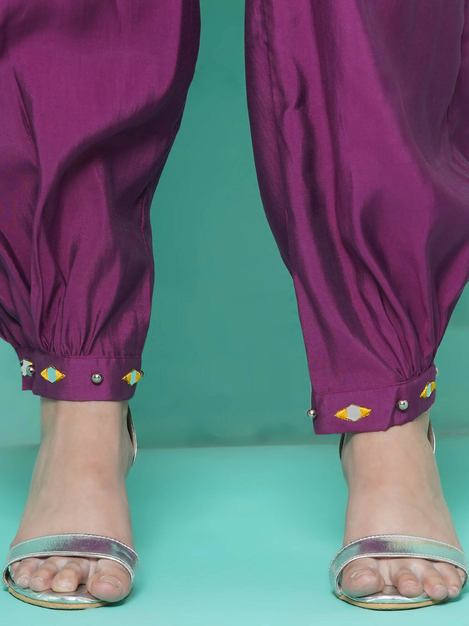 Women Republic Purple Art Silk Embroidered Kurta with Afghani Salwar - Distacart