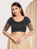 Joban Fashion Black Taffeta Silk Padded Blouse With Round Neck Elbow Sleeves - Distacart