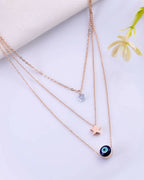 VOJ Women Stainless Steel 3 Layered Sliver Tonned Chain Set