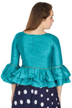 Aastha Fashion Women's Firozi Art Silk Bell Sleeves attire with Poly Cotton Lining Blouse